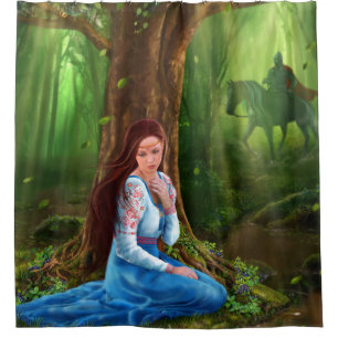 Mystery Fairytale Maiden and Prince in the Forest Shower Curtain