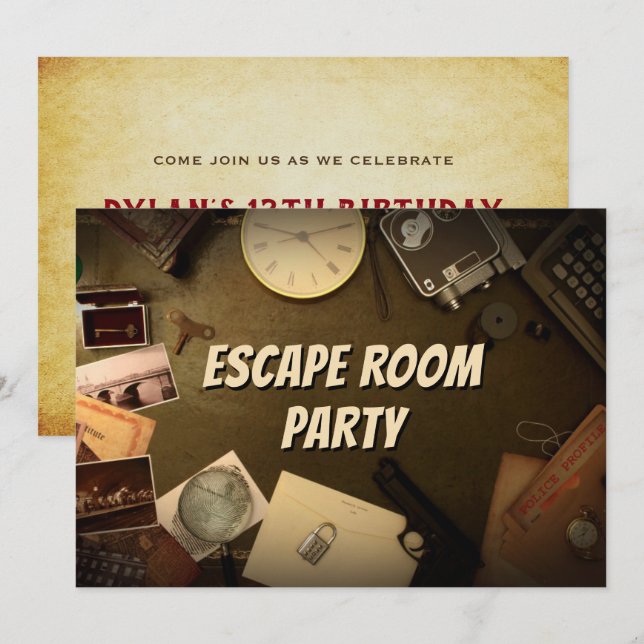 Mystery Game Escape Room Party Birthday Invitation (Front/Back)