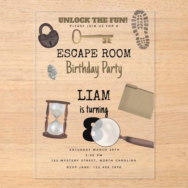 Mystery Kids Secret Agent Spy Detective Birthday Acrylic Invitations (Front)