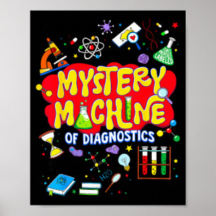Mystery machine of diagnostics for men women tech poster