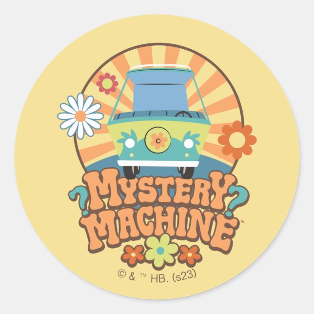 Mystery Machine Van Floral Graphic Classic Round Sticker (Front)