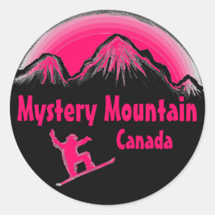 Mystery Mountain Canada pink snowboard stickers