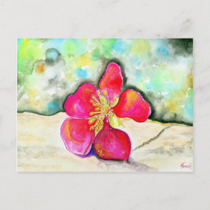 Mystery Pink Flower Watercolor Postcard