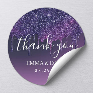 Mystery Purple Drips Modern Wedding Thank You Classic Round Sticker