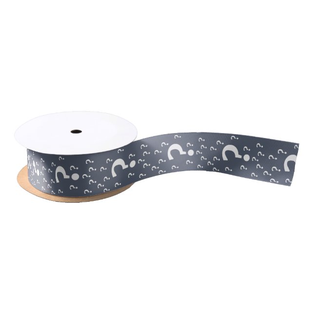 Mystery question mark riddle puzzle blue-grey satin ribbon (Spool)