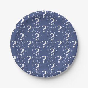 Mystery question mark riddle puzzle blue paper plate