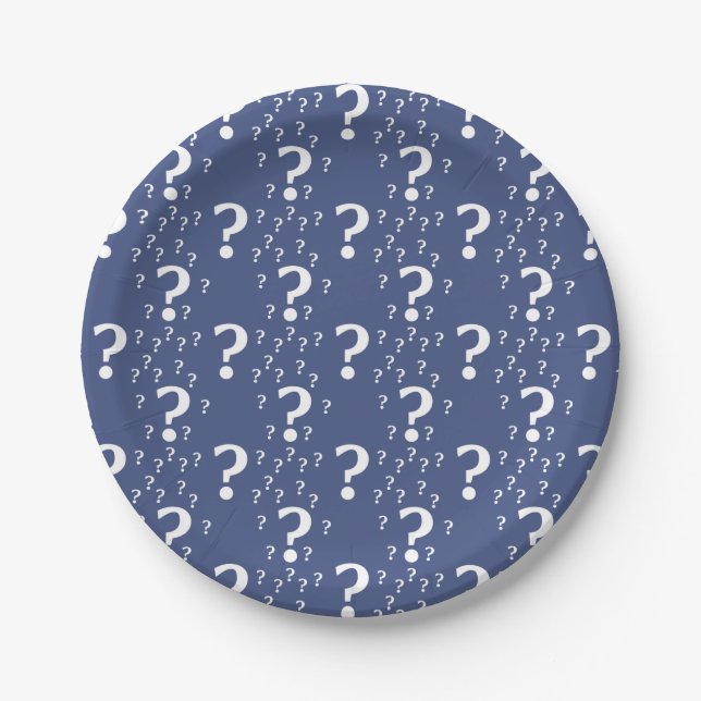 Mystery question mark riddle puzzle blue paper plate (Front)