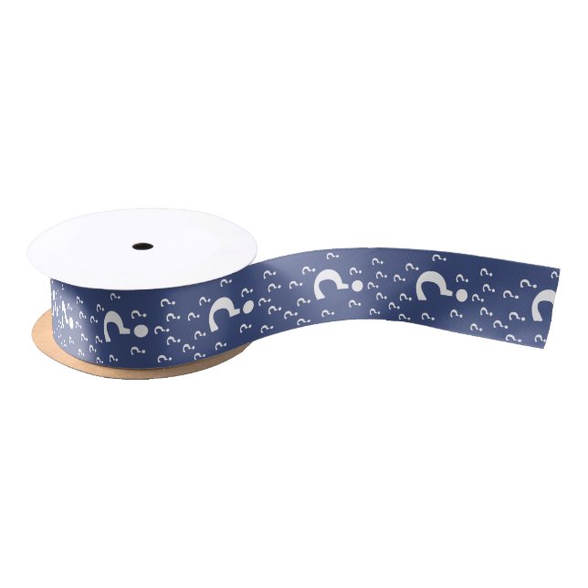 Mystery question mark riddle puzzle blue satin ribbon (Spool)