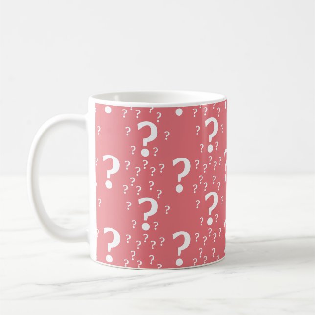 Mystery question mark riddle puzzle coral coffee mug (Left)