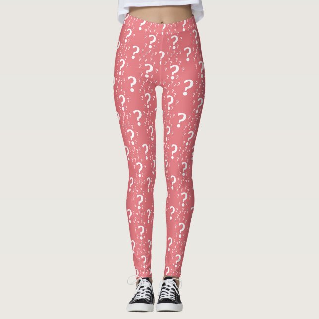 Mystery question mark riddle puzzle coral leggings (Front)
