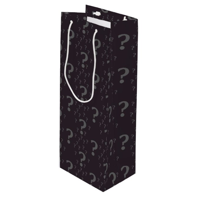 Mystery question mark riddle puzzle grey wine gift bag (Front Angled)