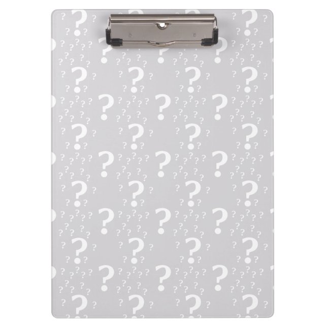Mystery question mark riddle puzzle light grey clipboard (Front)