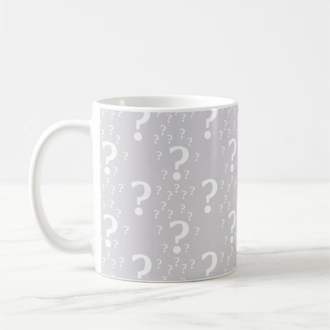 Mystery question mark riddle puzzle light grey coffee mug (Left)