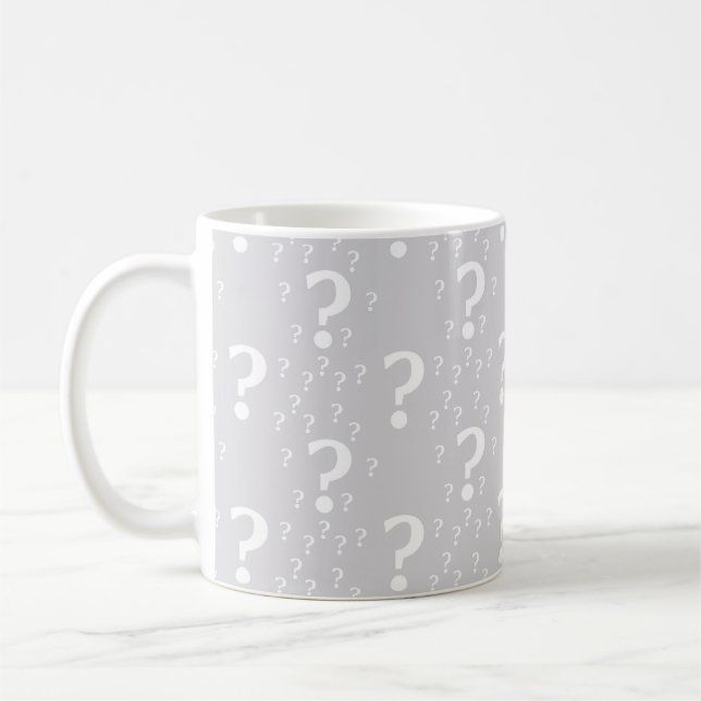 Mystery question mark riddle puzzle light grey coffee mug (Left)