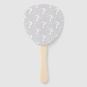 Mystery question mark riddle puzzle light grey hand fan