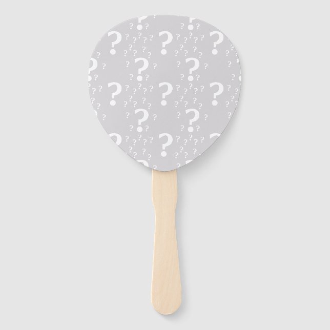 Mystery question mark riddle puzzle light grey hand fan (Back)