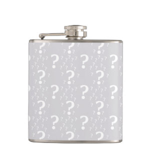 Mystery question mark riddle puzzle light grey hip flask