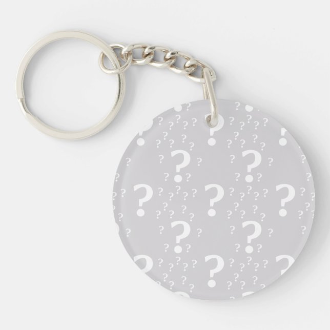 Mystery question mark riddle puzzle light grey key ring (Front)