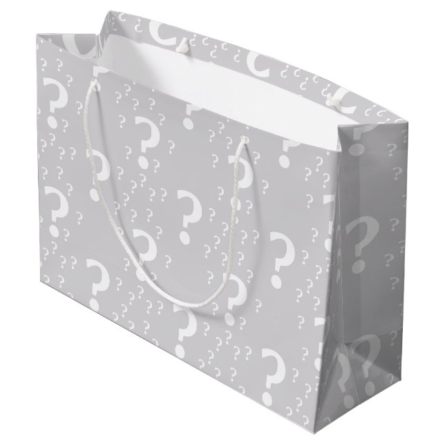 Mystery question mark riddle puzzle light grey large gift bag (Back Angled)