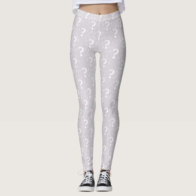 Mystery question mark riddle puzzle light grey leggings (Front)