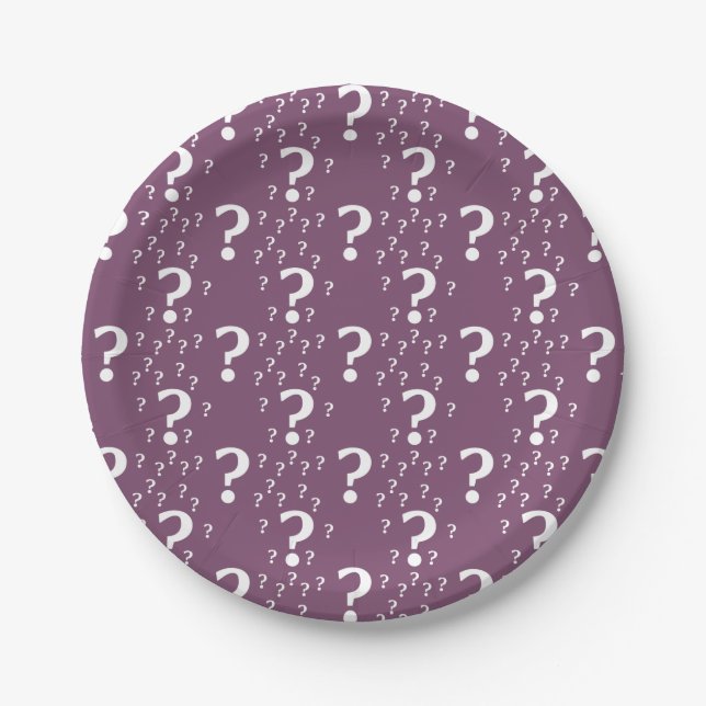 Mystery question mark riddle puzzle mauve paper plate (Front)