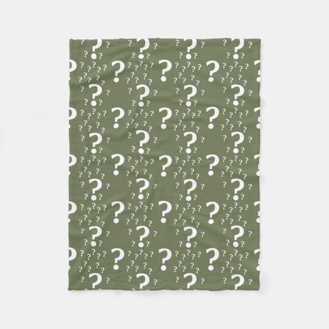 Mystery question mark riddle puzzle olive green fleece blanket (Front)