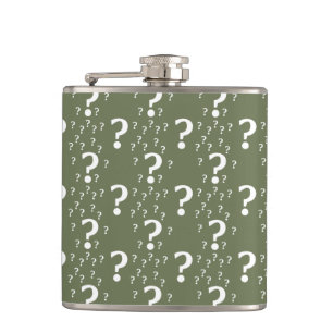 Mystery question mark riddle puzzle olive green hip flask