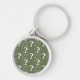 Mystery question mark riddle puzzle olive green key ring