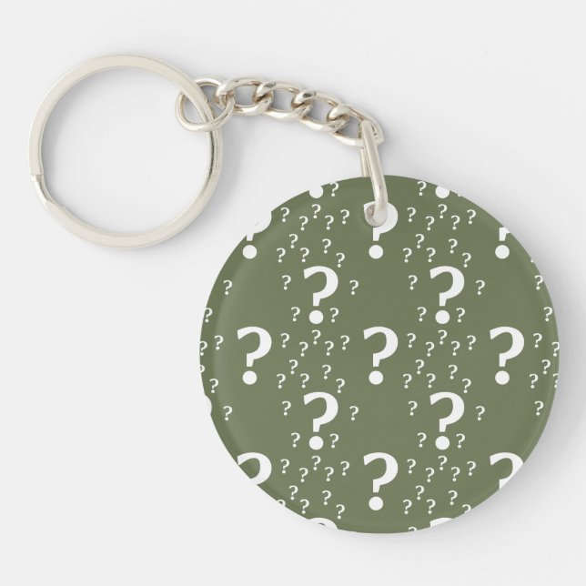 Mystery question mark riddle puzzle olive green key ring (Front)