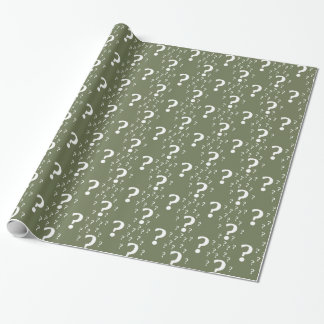 Mystery question mark riddle puzzle olive green wrapping paper