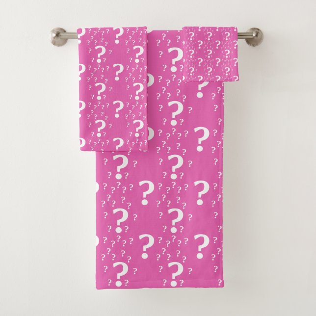 Mystery question mark riddle puzzle pink bath towel set (Insitu)
