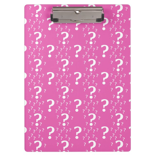 Mystery question mark riddle puzzle pink clipboard (Front)