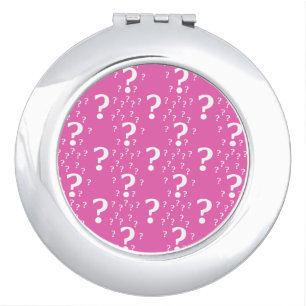 Mystery question mark riddle puzzle pink compact mirror