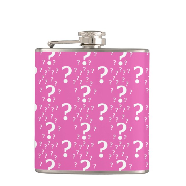 Mystery question mark riddle puzzle pink hip flask (Front)