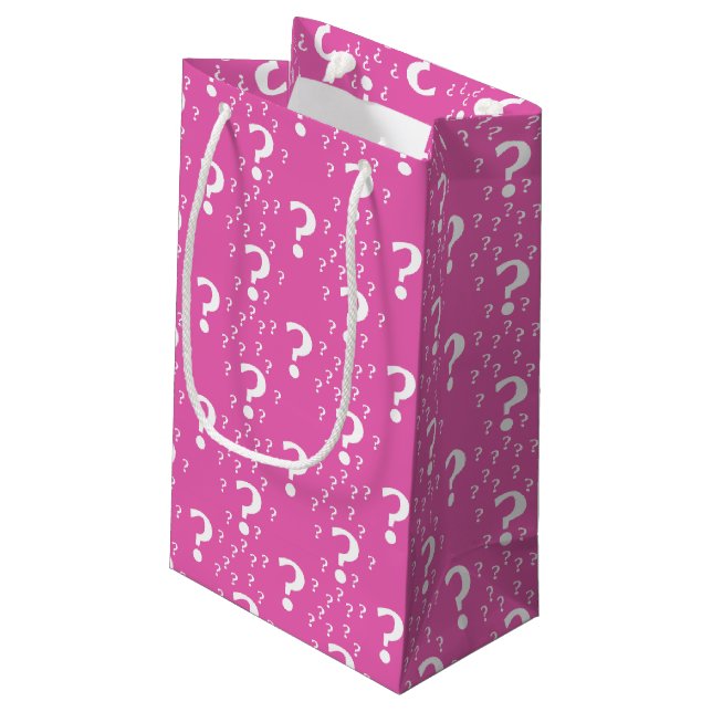 Mystery question mark riddle puzzle pink small gift bag (Back Angled)