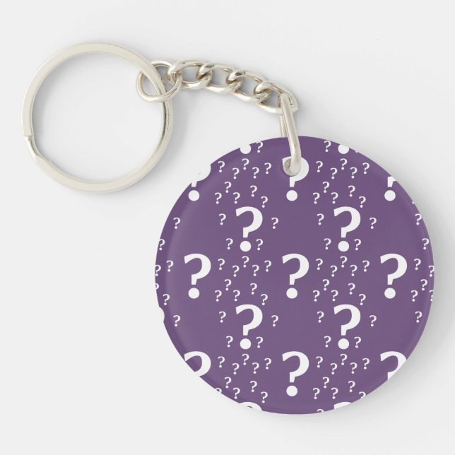 Mystery question mark riddle puzzle purple key ring (Front)