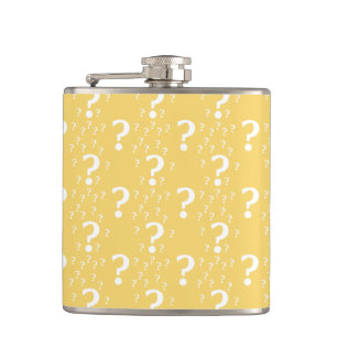 Mystery question mark riddle puzzle yellow hip flask