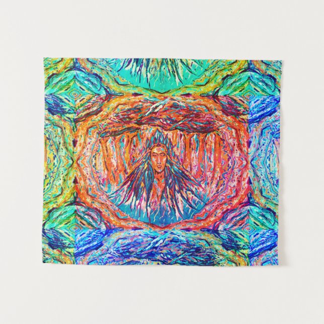Mystery Rainbow Goddess Holding Sky Tapestry (Front (Horizontal))