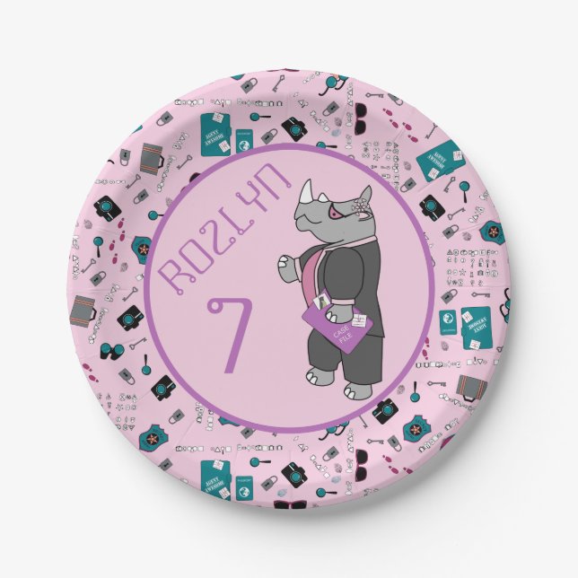 Mystery rhino pink paper plate (Front)