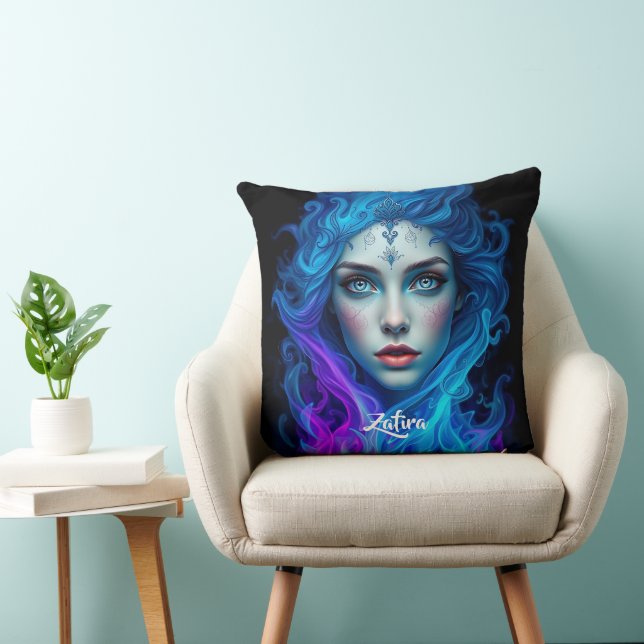 Mystery Woman Emerging from Blue & Purple Flames Cushion (Chair)