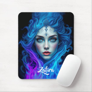 Mystery Woman Emerging from Blue & Purple Flames Mouse Mat
