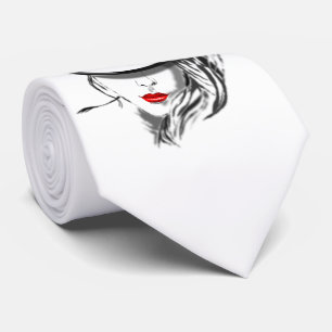 Mysteryous Lady Neck Tie Red Lips