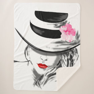 Mysteryous Lady Sherpa Blanket Red Lips