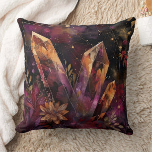 Mystic Amethyst Crystal Floral Galaxy Art (11) Cushion