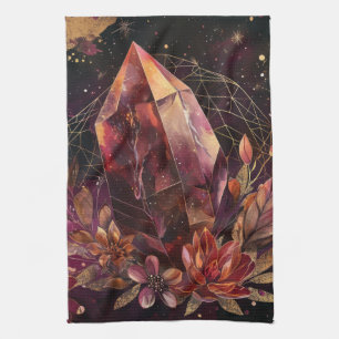 Mystic Amethyst Crystal Floral Galaxy Art (1) Tea Towel