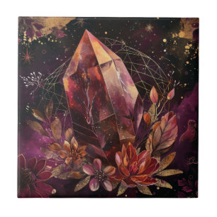 Mystic Amethyst Crystal Floral Galaxy Art (1) Tile