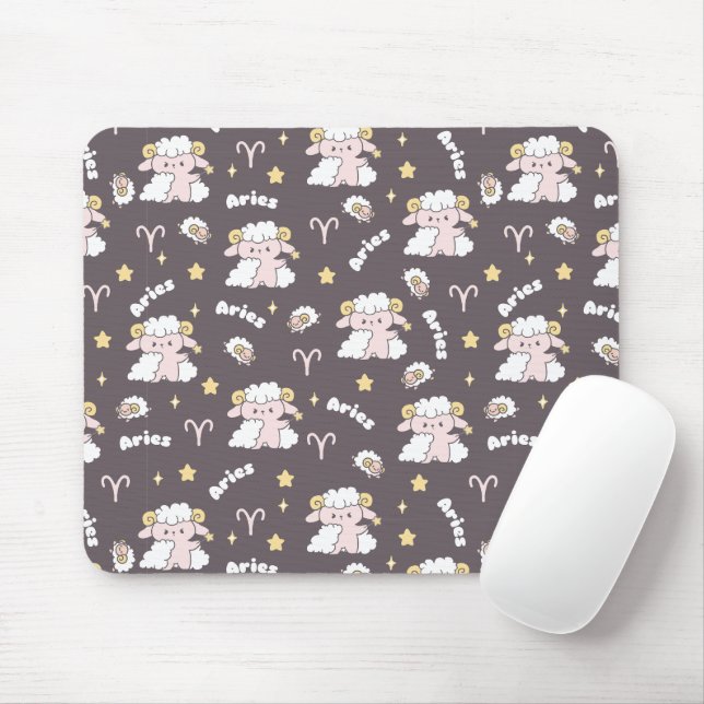 Mystic Aries Zodiac Night Bunny and Ram Mouse Mat (With Mouse)