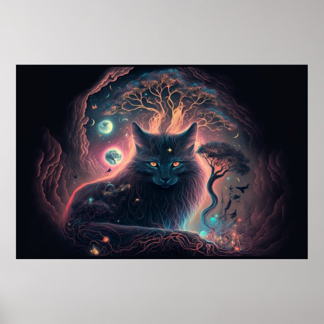 Mystic Black Cat Art Poster  (Front)