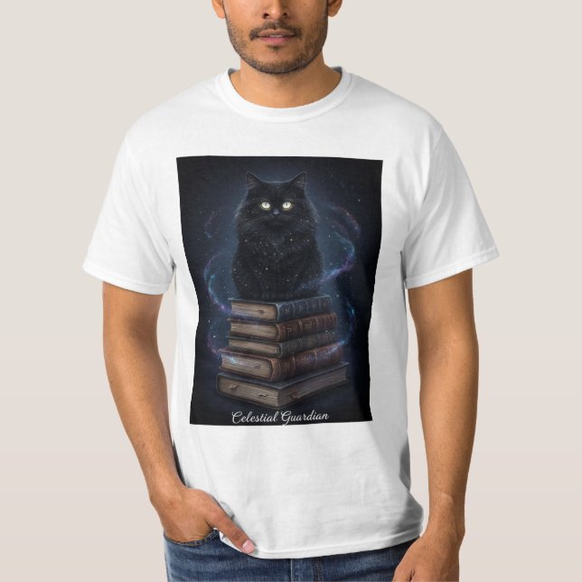 Mystic Black Cat Celestial Constellation T-Shirt (Front)