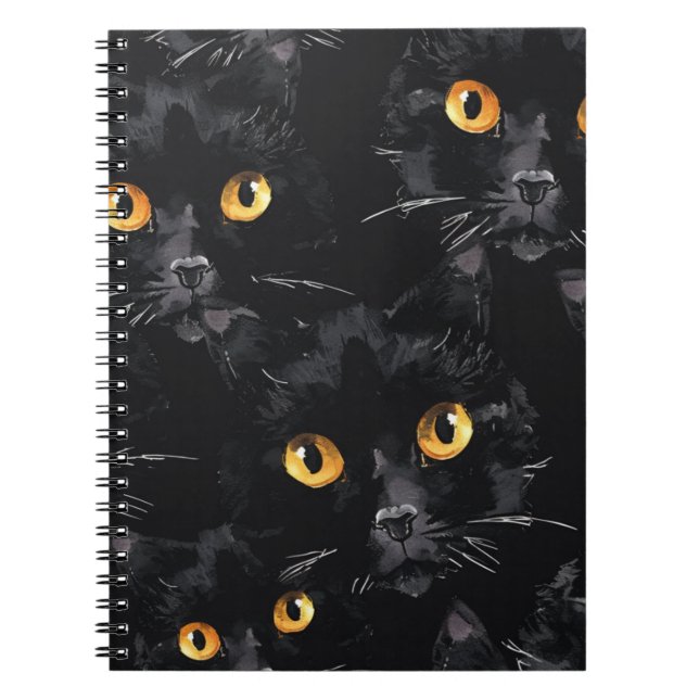 Mystic Black Cat Eyes Pattern Notebook (Front)